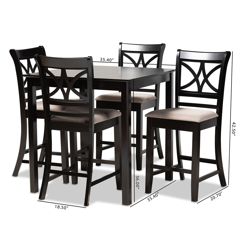 Baxton Studio Chandler Modern And Contemporary Sand Fabric Upholstered And Espresso Brown Finished Wood 5-Piece Counter Height Pub Dining Set