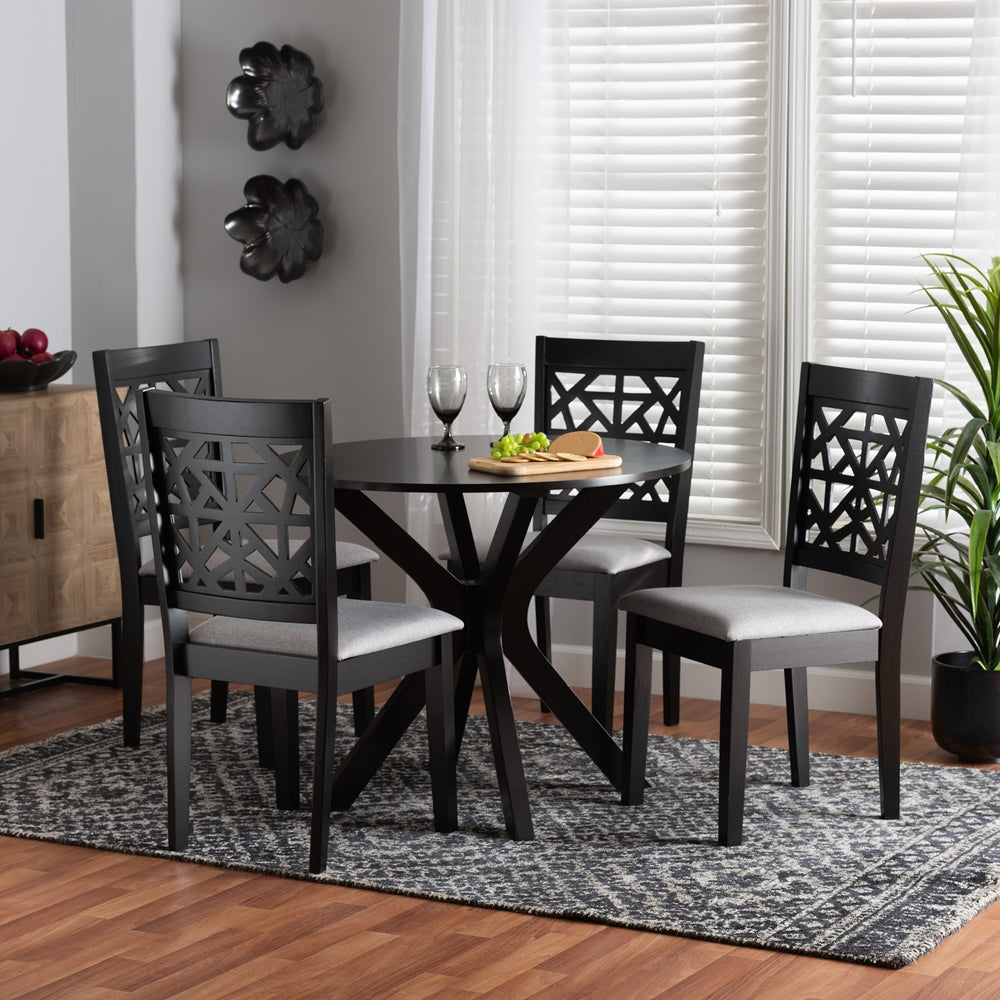 Baxton Studio Karel Modern Grey Fabric And Espresso Brown Finished Wood 5-Piece Dining Set