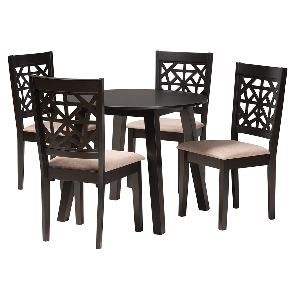 Baxton Studio Aiden Modern Beige Fabric And Dark Brown Finished Wood 5-Piece Dining Set