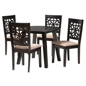 Baxton Studio Aiden Modern Beige Fabric And Dark Brown Finished Wood 5-Piece Dining Set