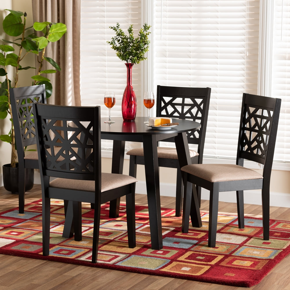 Baxton Studio Aiden Modern Beige Fabric And Dark Brown Finished Wood 5-Piece Dining Set