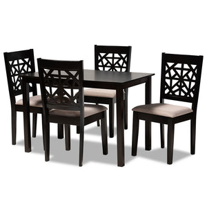 Baxton Studio Jackson Modern And Contemporary Sand Fabric Upholstered And Espresso Brown Finished Wood 5-Piece Dining Set