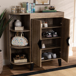 Load image into Gallery viewer, Baxton Studio Wales Modern And Contemporary Rustic Oak Finished Wood 2-Door Shoe Storage Cabinet With Open Shelves
