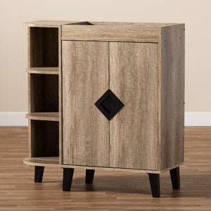 Baxton Studio Wales Modern And Contemporary Rustic Oak Finished Wood 2-Door Shoe Storage Cabinet With Open Shelves