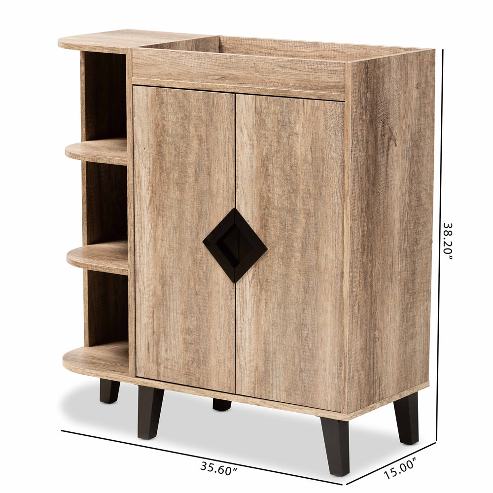 Baxton Studio Wales Modern And Contemporary Rustic Oak Finished Wood 2-Door Shoe Storage Cabinet With Open Shelves