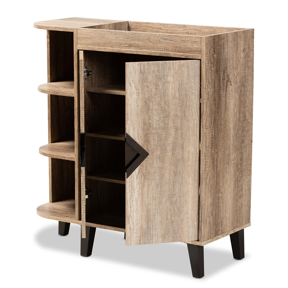 Baxton Studio Wales Modern And Contemporary Rustic Oak Finished Wood 2-Door Shoe Storage Cabinet With Open Shelves