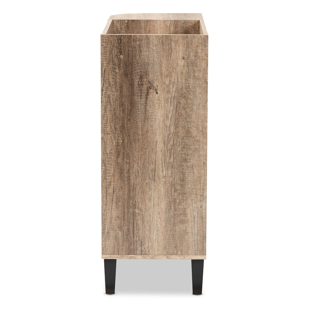 Baxton Studio Wales Modern And Contemporary Rustic Oak Finished Wood 2-Door Shoe Storage Cabinet With Open Shelves