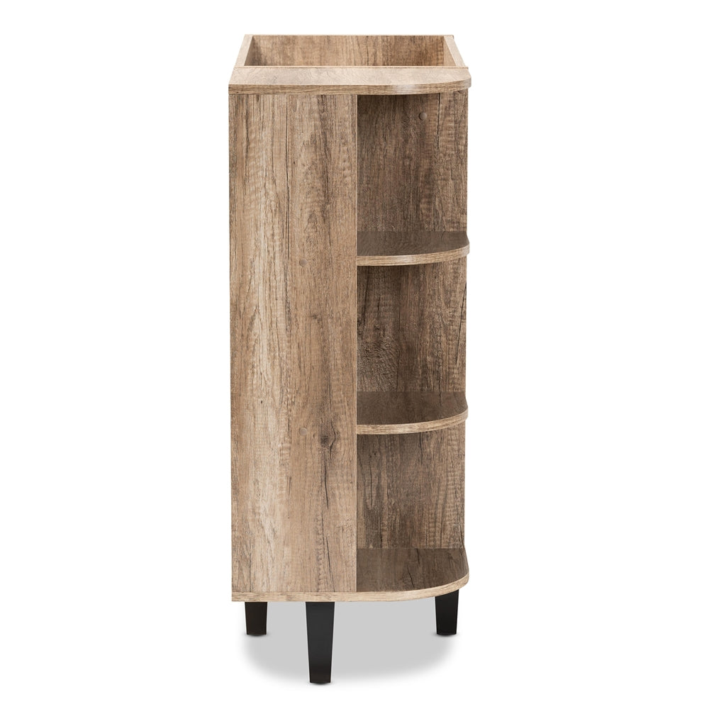 Baxton Studio Wales Modern And Contemporary Rustic Oak Finished Wood 2-Door Shoe Storage Cabinet With Open Shelves