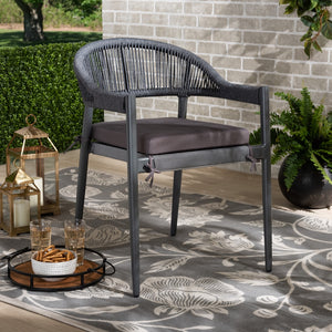 Baxton Studio Wendell Modern And Contemporary Grey Finished Rope And Metal Outdoor Dining Chair