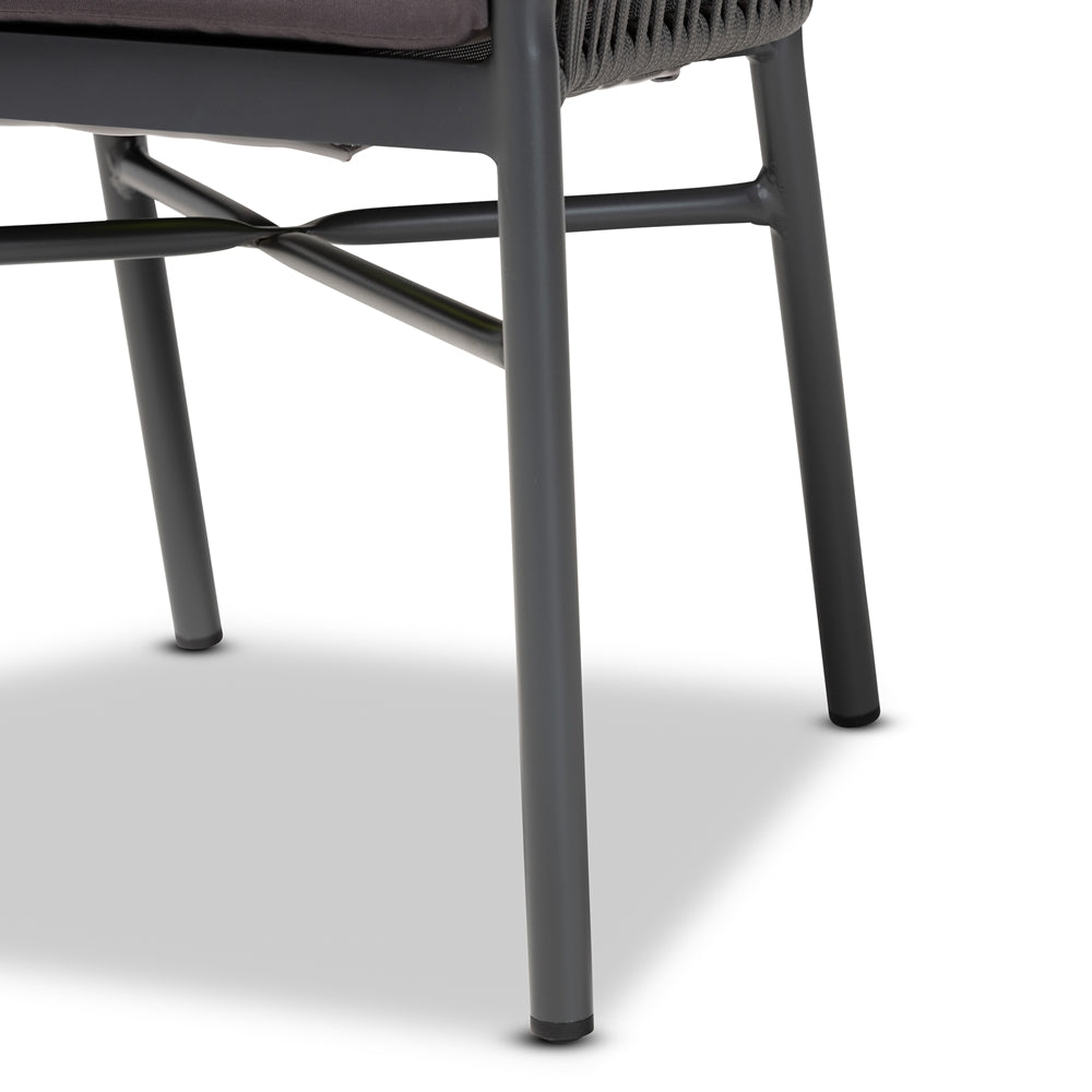 BAXTON STUDIO MARCUS MODERN AND CONTEMPORARY GREY FINISHED ROPE AND METAL OUTDOOR DINING CHAIR