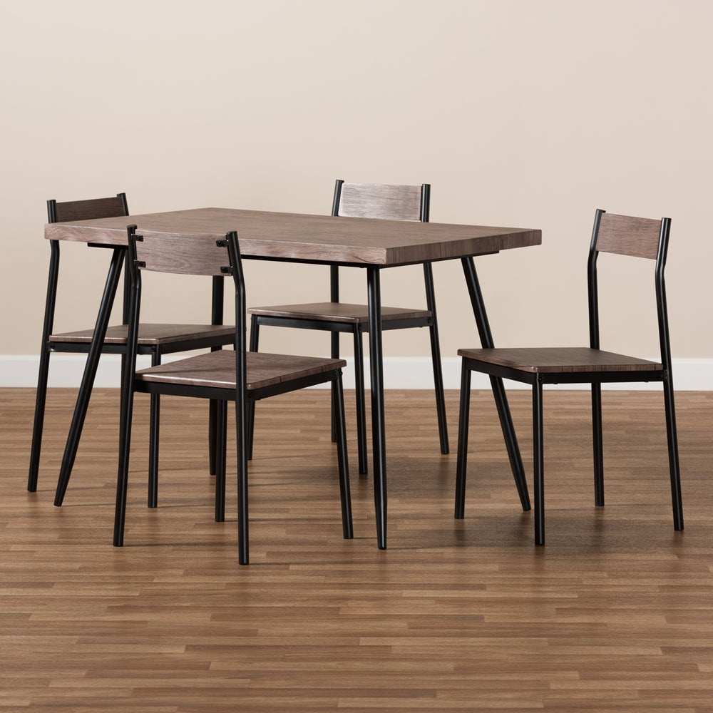 Baxton Studio Mave Modern And Contemporary Walnut Finished Wood And Black Metal 5-Piece Dining Set