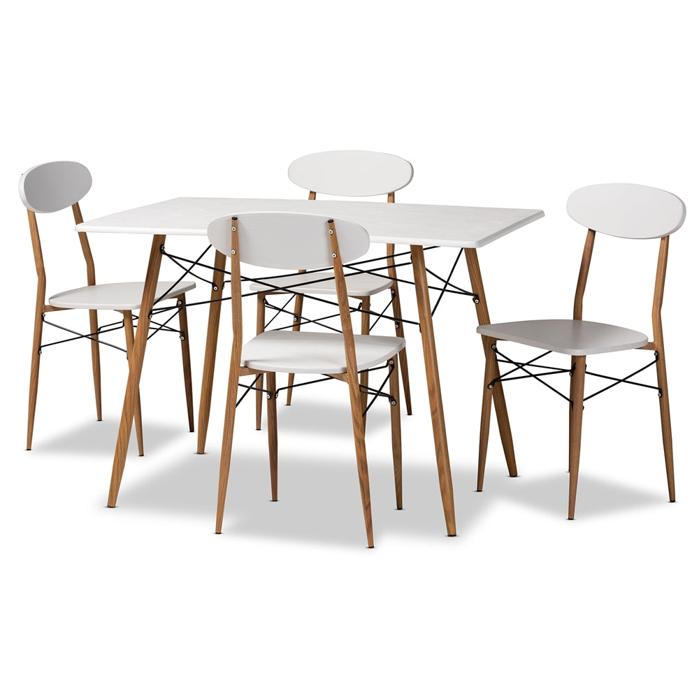 Baxton Studio Wayne Modern And Contemporary White And Walnut Finished Metal 5-Piece Dining Set