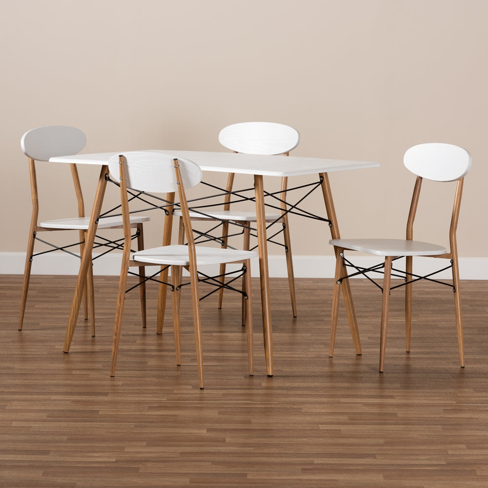 Baxton Studio Wayne Modern And Contemporary White And Walnut Finished Metal 5-Piece Dining Set