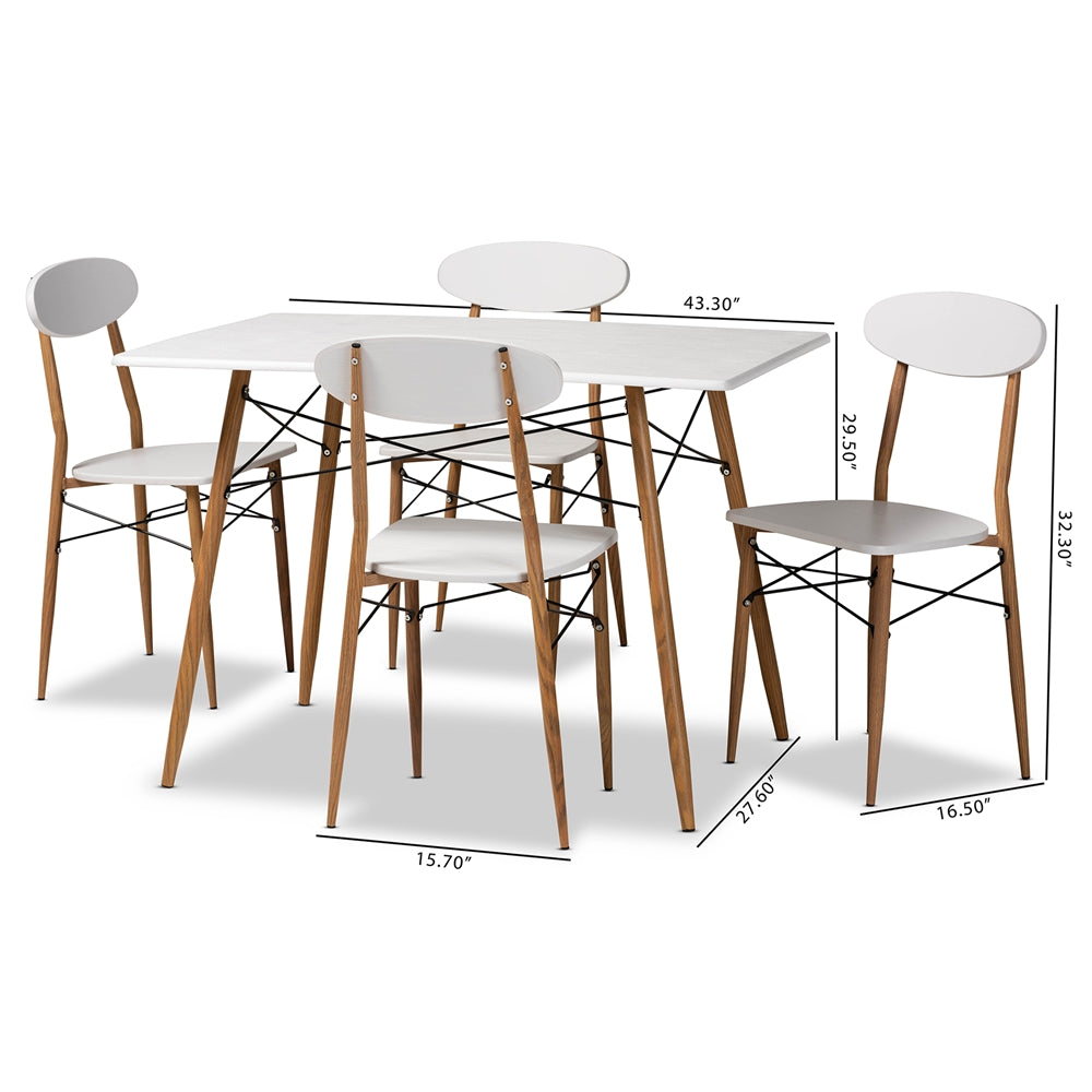 Baxton Studio Wayne Modern And Contemporary White And Walnut Finished Metal 5-Piece Dining Set