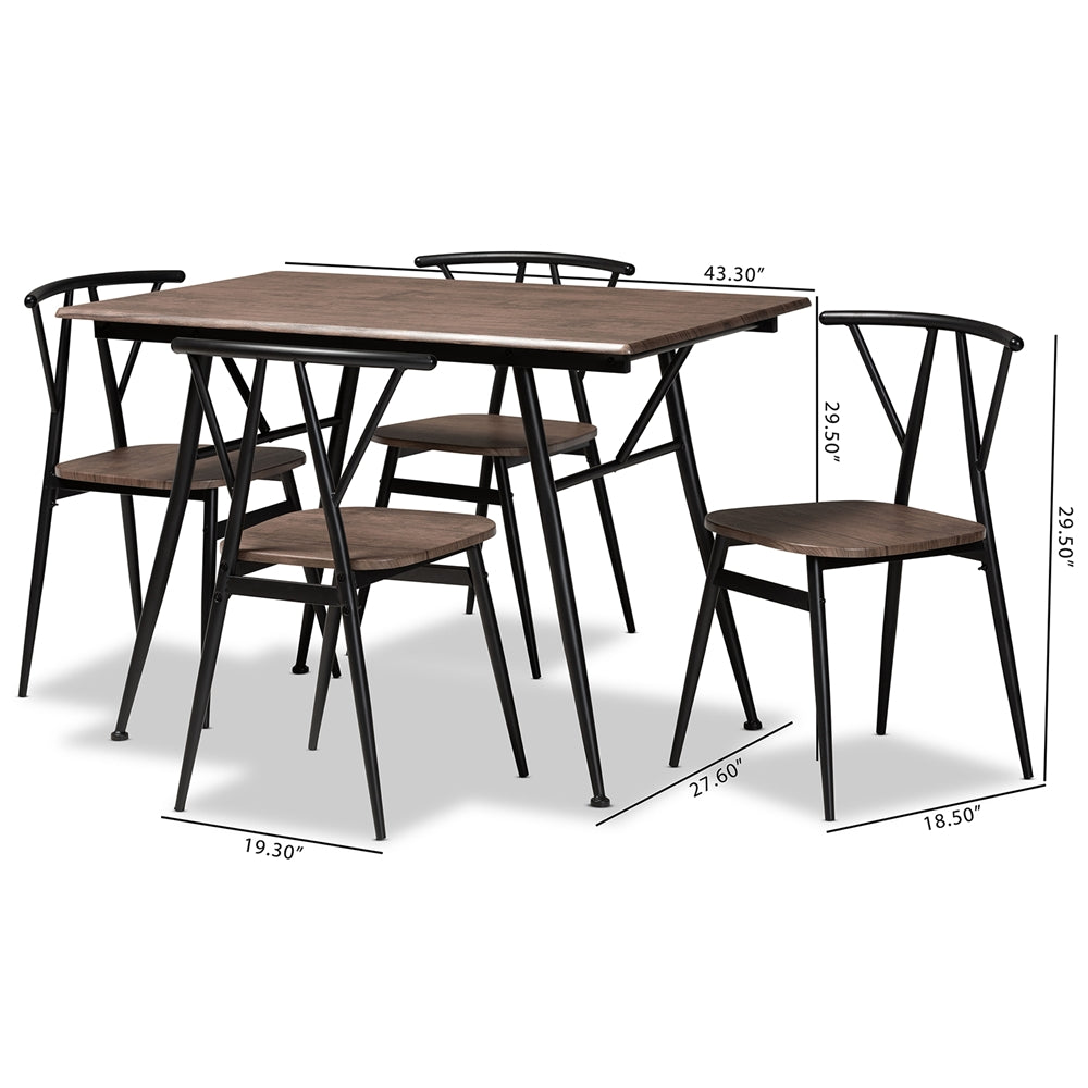 Baxton Studio Ciara Modern And Contemporary Walnut Finished Wood And Black Metal 5-Piece Dining Set