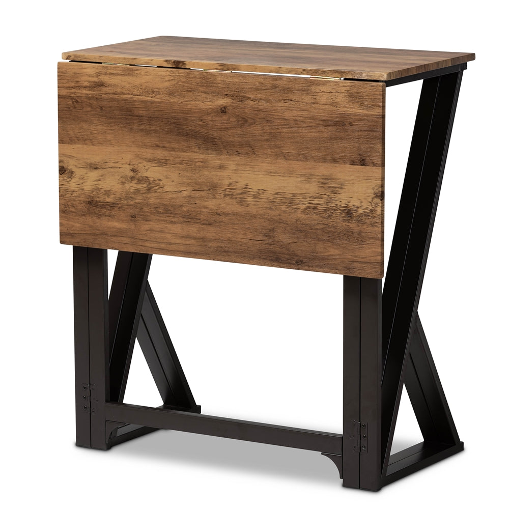 Baxton Studio Richard Industrial And Rustic Walnut Finished Wood And Black Metal 5-Piece Pub Set With Extendable Tabletop