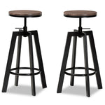 Load image into Gallery viewer, Baxton Studio Maritta Vintage Industrial Rustic Walnut Finished Wood And Black Metal 2-Piece Adjustable Swivel Bar Stool Set
