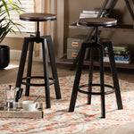 Load image into Gallery viewer, Baxton Studio Maritta Vintage Industrial Rustic Walnut Finished Wood And Black Metal 2-Piece Adjustable Swivel Bar Stool Set
