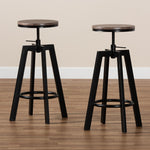 Load image into Gallery viewer, Baxton Studio Maritta Vintage Industrial Rustic Walnut Finished Wood And Black Metal 2-Piece Adjustable Swivel Bar Stool Set
