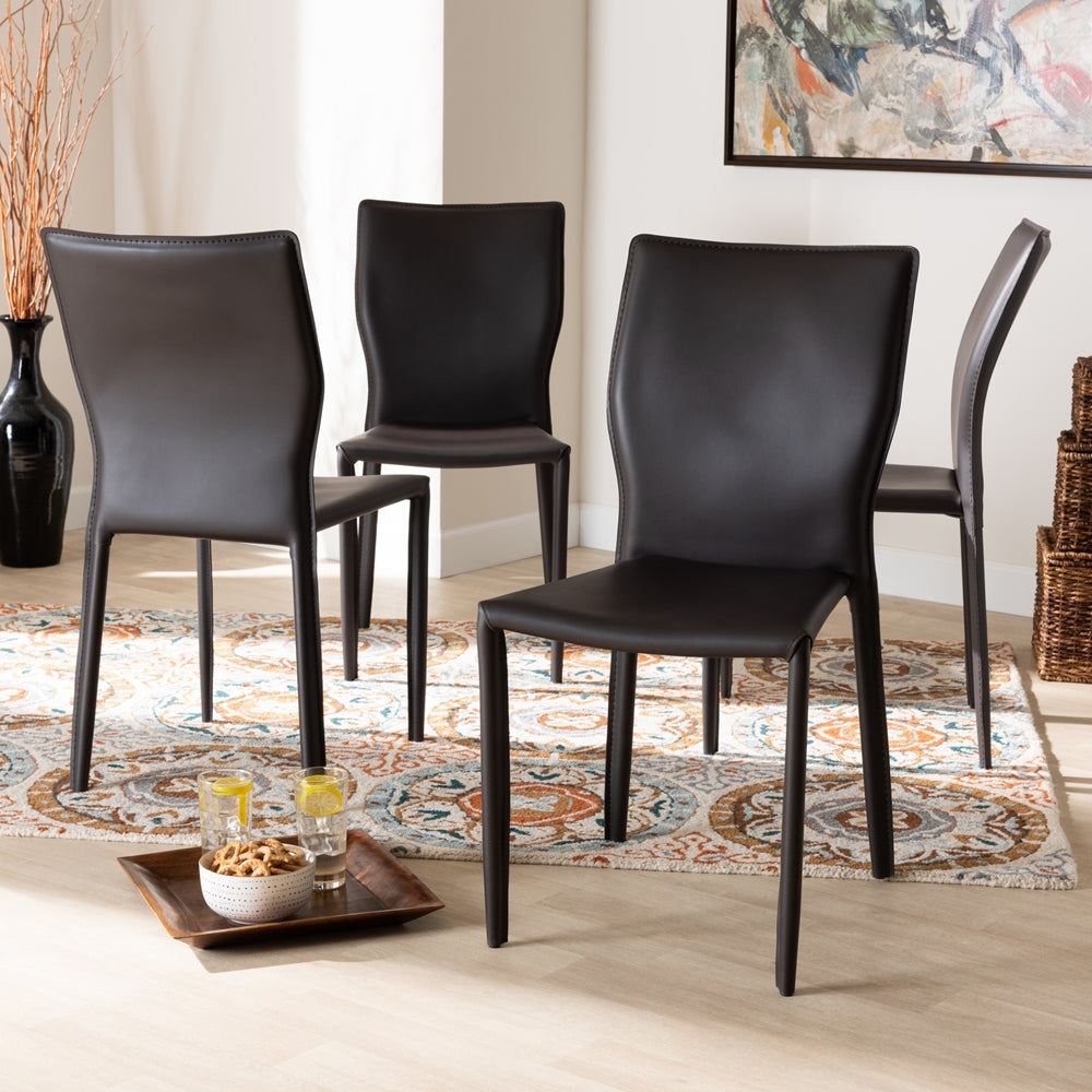 Baxton Studio Heidi Modern And Contemporary Dark Brown Faux Leather Upholstered 4-Piece Dining Chair Set