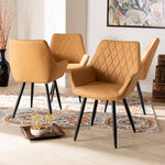 Load image into Gallery viewer, Baxton Studio Astrid Mid-Century Contemporary Tan Faux Leather Upholstered And Black Metal 4-Piece Dining Chair Set
