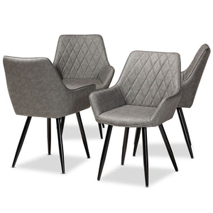 Baxton Studio Astrid Mid-Century Contemporary Grey Faux Leather Upholstered And Black Metal 4-Piece Dining Chair Set