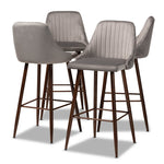 Load image into Gallery viewer, Baxton Studio Walter Mid-Century Contemporary Grey Velvet Fabric Upholstered And Walnut Finished 4-Piece Bar Stool Set
