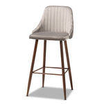 Load image into Gallery viewer, Baxton Studio Walter Mid-Century Contemporary Grey Velvet Fabric Upholstered And Walnut Finished 4-Piece Bar Stool Set
