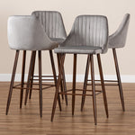 Load image into Gallery viewer, Baxton Studio Walter Mid-Century Contemporary Grey Velvet Fabric Upholstered And Walnut Finished 4-Piece Bar Stool Set
