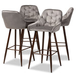 Load image into Gallery viewer, Baxton Studio Catherine Modern And Contemporary Grey Velvet Fabric Upholstered And Walnut Finished 4-Piece Bar Stool Set
