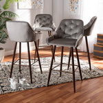 Load image into Gallery viewer, Baxton Studio Catherine Modern And Contemporary Grey Velvet Fabric Upholstered And Walnut Finished 4-Piece Bar Stool Set
