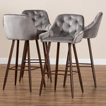 Load image into Gallery viewer, Baxton Studio Catherine Modern And Contemporary Grey Velvet Fabric Upholstered And Walnut Finished 4-Piece Bar Stool Set
