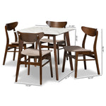 Load image into Gallery viewer, Baxton Studio Paras Mid-Century Modern Transitional Light Beige Fabric Upholstered And Walnut Brown Finished Wood 5-Piece Dining Set With Faux Marble Dining Table
