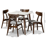 Load image into Gallery viewer, Baxton Studio Pearson Mid-Century Modern Transitional Light Grey Fabric Upholstered And Walnut Brown Finished Wood 5-Piece Dining Set With Faux Marble Table
