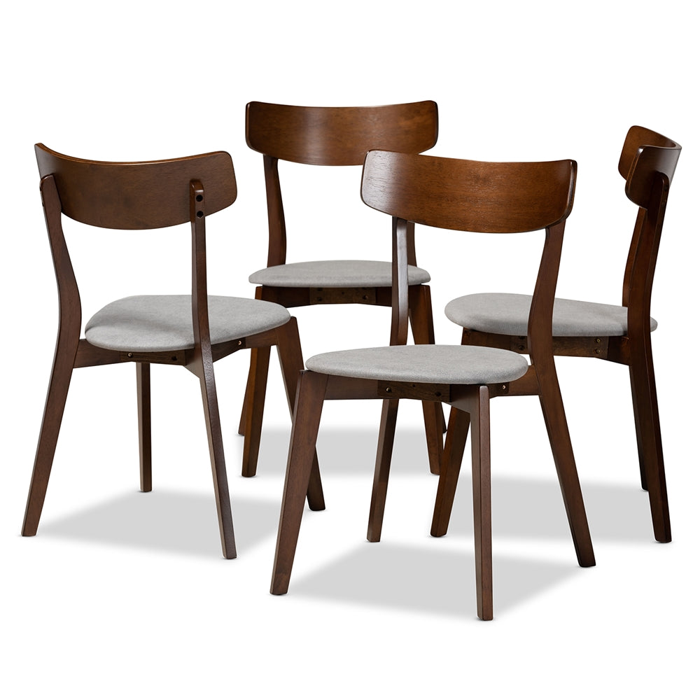 Baxton Studio Iora Mid-Century Modern Transitional Light Grey Fabric Upholstered And Walnut Brown Finished Wood 4-Piece Dining Chair Set