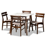 Load image into Gallery viewer, Baxton Studio Richmond Mid-Century Modern Fabric Upholstered and Walnut Brown Finished Wood 5-Piece Dining Set with Faux Marble Dining Table
