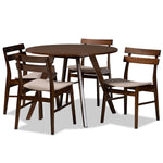 Load image into Gallery viewer, Baxton Studio Eiko Mid-Century Modern Transitional Light Beige Fabric Upholstered And Walnut Brown Finished Wood 5-Piece Dining Set
