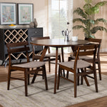 Load image into Gallery viewer, Baxton Studio Eiko Mid-Century Modern Transitional Light Beige Fabric Upholstered And Walnut Brown Finished Wood 5-Piece Dining Set
