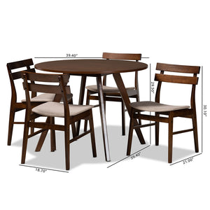 Baxton Studio Eiko Mid-Century Modern Transitional Light Beige Fabric Upholstered And Walnut Brown Finished Wood 5-Piece Dining Set