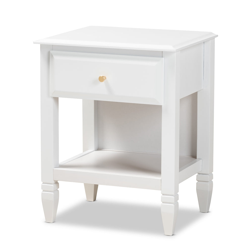 Baxton Studio Naomi Classic And Transitional White Finished Wood 1-Drawer Bedroom Nightstand