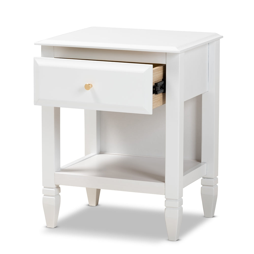 Baxton Studio Naomi Classic And Transitional White Finished Wood 1-Drawer Bedroom Nightstand