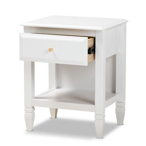 Baxton Studio Naomi Classic And Transitional White Finished Wood 1-Drawer Bedroom Nightstand