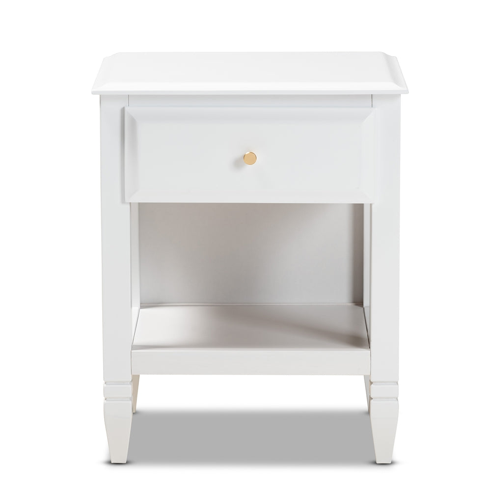 Baxton Studio Naomi Classic And Transitional White Finished Wood 1-Drawer Bedroom Nightstand