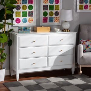 Baxton Studio Naomi Classic And Transitional White Finished Wood 6-Drawer Bedroom Dresser