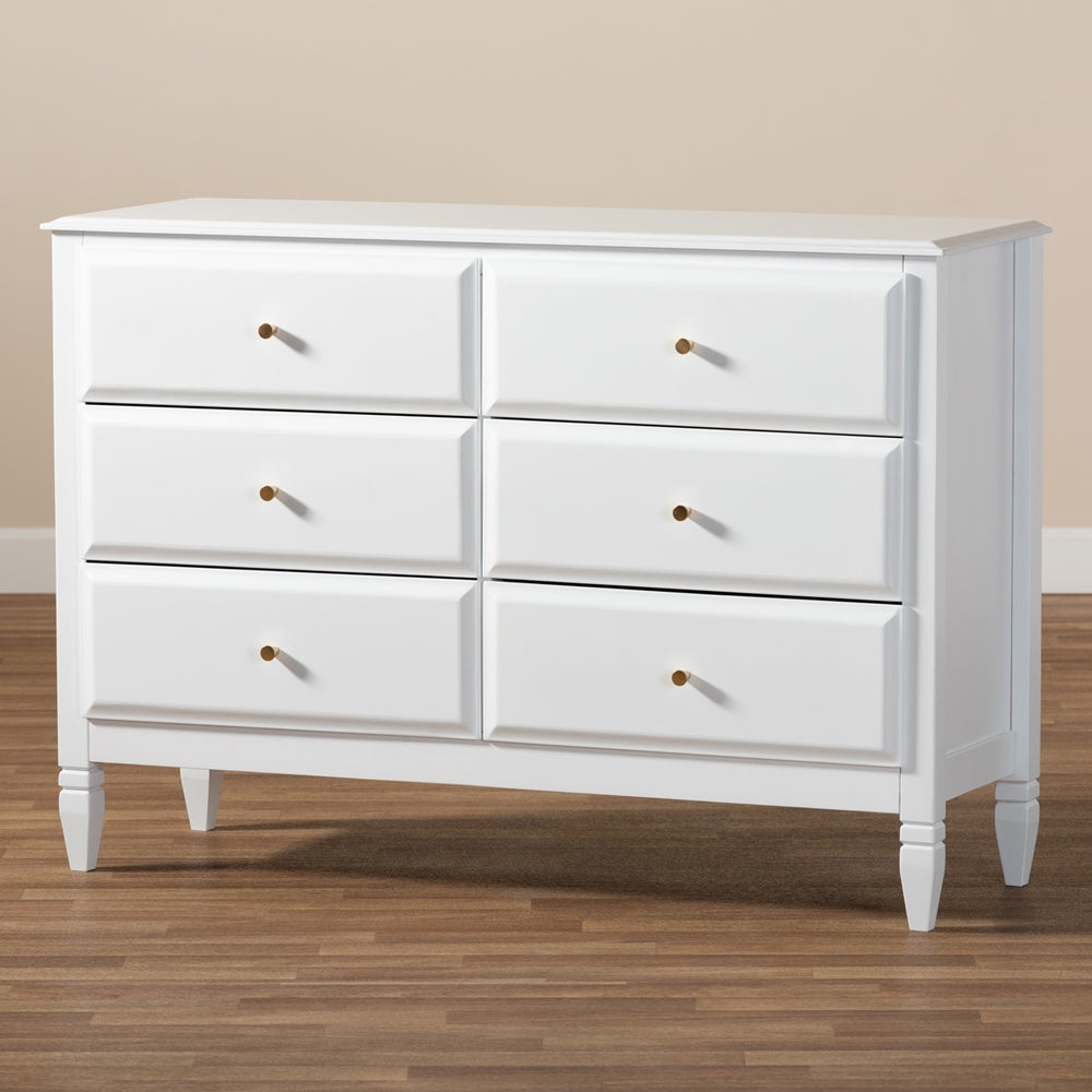 Baxton Studio Naomi Classic And Transitional White Finished Wood 6-Drawer Bedroom Dresser