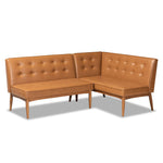 Load image into Gallery viewer, Baxton Studio Arvid Mid-Century Modern Tan Faux Leather Upholstered And Walnut Brown Finished Wood 2-Piece Dining Corner Sofa Bench
