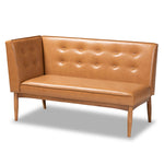 Load image into Gallery viewer, Baxton Studio Arvid Mid-Century Modern Tan Faux Leather Upholstered And Walnut Brown Finished Wood 2-Piece Dining Corner Sofa Bench
