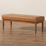 Load image into Gallery viewer, Baxton Studio Arvid Mid-Century Modern Tan Faux Leather Upholstered And Walnut Brown Finished Wood Dining Bench
