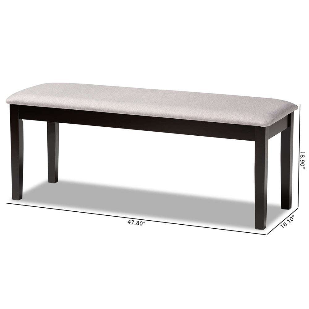 Baxton Studio Teresa Modern And Contemporary Transitional Grey Fabric Upholstered And Dark Brown Finished Wood Dining Bench