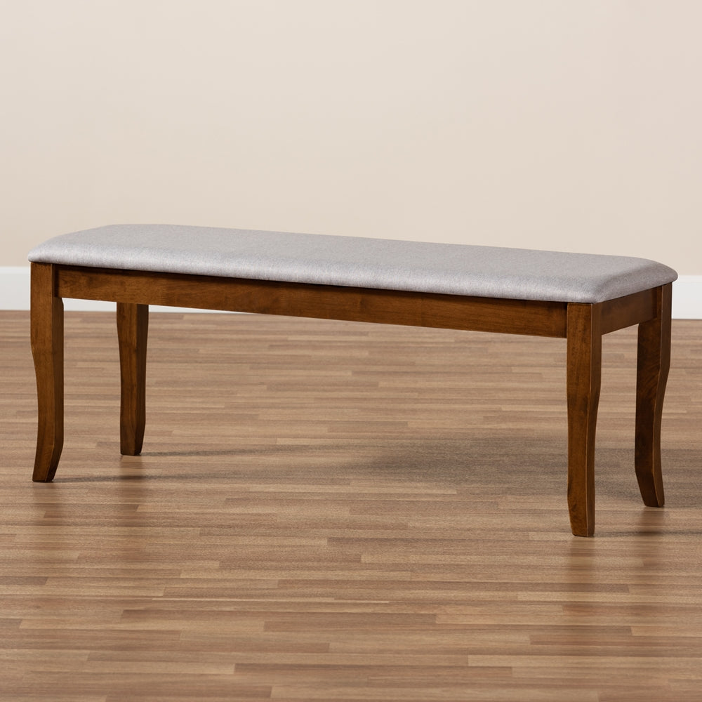 Baxton Studio Cornelie Modern And Contemporary Transitional Grey Fabric Upholstered And Walnut Brown Finished Wood Dining Bench